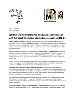 Scottish Chamber Orchestra Announce Second Season with Principal Conductor Maxim Emelyanychev 2020-21