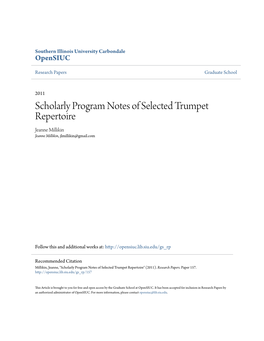 Scholarly Program Notes of Selected Trumpet Repertoire Jeanne Millikin Jeanne Millikin, Jlmillikin@Gmail.Com