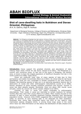 Galorio A. H. N., Nuneza O. M., 2014 Diet of Cave-Dwelling Bats In