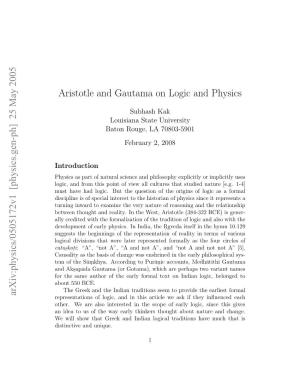 Aristotle and Gautama on Logic and Physics
