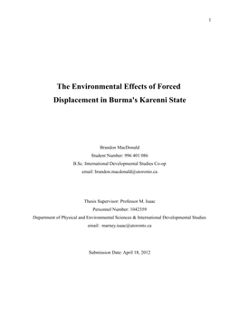 The Environmental Effects of Forced Displacement in Burma's Karenni State
