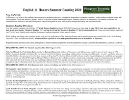 English 11 Honors Summer Reading 2020