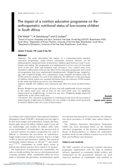 The Impact of a Nutrition Education Programme on the Anthropometric Nutritional Status of Low-Income Children in South Africa