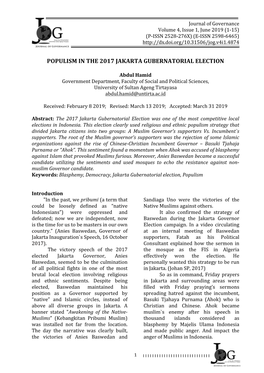 Populism in the 2017 Jakarta Gubernatorial Election