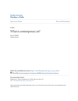 What Is Contemporary Art? Irina A