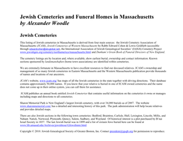 Jewish Cemeteries and Funeral Homes in Massachusetts by Alexander Woodle