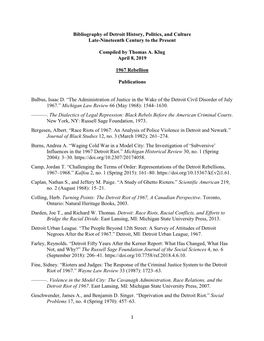 Bibliography of Detroit History, Politics, and Culture Late-Nineteenth Century to the Present