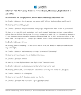 Interview with Mr. George Johnson, Mound Bayou, Mississippi, September 1941