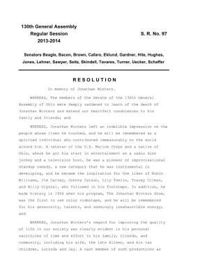 130Th General Assembly Regular Session S. R. No. 97 2013-2014