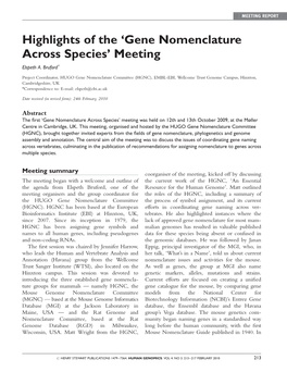 Highlights of the 'Gene Nomenclature Across Species' Meeting