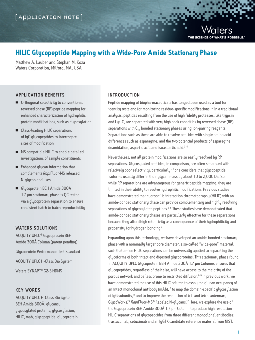 HILIC Glycopeptide Mapping with a Wide-Pore Amide Stationary Phase Matthew A