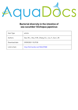 Bacterial Diversity in the Intestine of Sea Cucumber Stichopus Japonicus