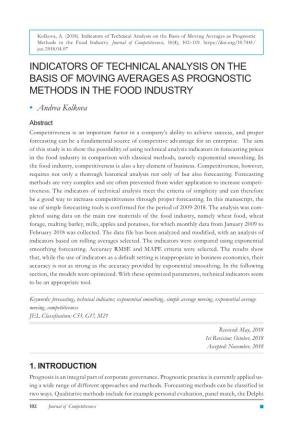 Indicators of Technical Analysis on the Basis of Moving Averages As Prognostic Methods in the Food Industry