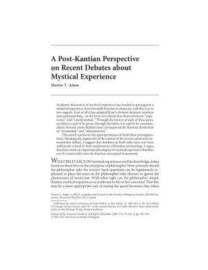 A Post-Kantian Perspective on Recent Debates About Mystical Experience Martin T