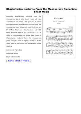 Khachaturian Nocturne from the Masquerade Piano Solo Sheet Music