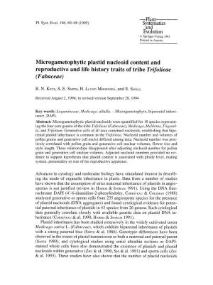 Microgametophytic Plastid Nucleoid Content and Reproductive and Life History Traits of Tribe Trifolieae (Fabaceae)