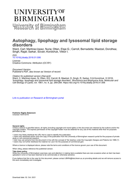 Autophagy, Lipophagy and Lysosomal Lipid Storage Disorders
