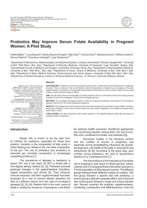 Probiotics May Improve Serum Folate Availability in Pregnant Women: a Pilot Study