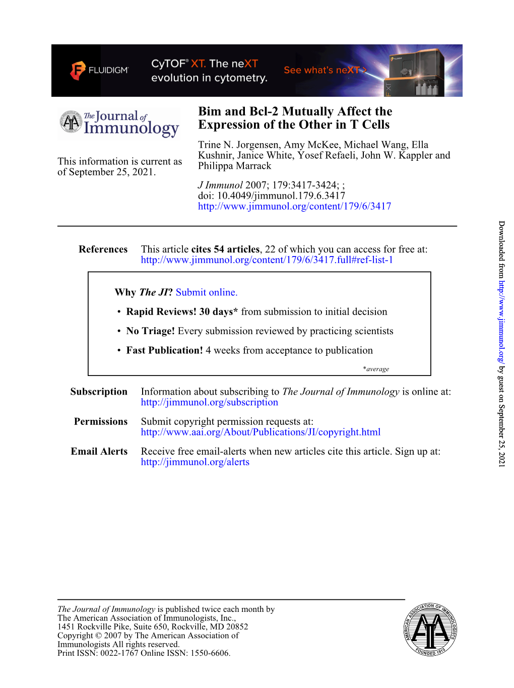 Expression of the Other in T Cells Bim and Bcl-2 Mutually Affect