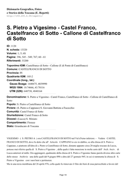 S. Pietro a Vigesimo - Castel Franco, Castelfranco Di Sotto - Callone Di Castelfranco Di Sotto