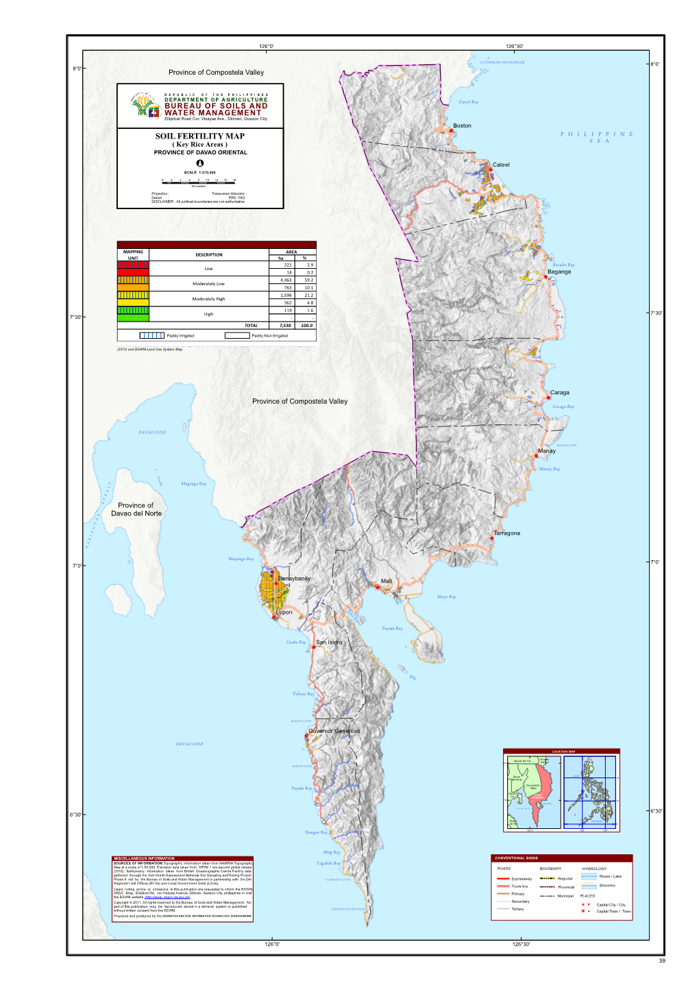 SOIL FERTILITY MAP S E a ( Key Rice Areas ) PROVINCE of DAVAO ORIENTAL