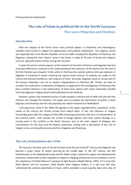 The Role of Islam in Political Life in the North Caucasus the Cases of Dagestan and Chechnya