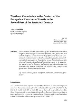 The Great Commission in the Context of the Evangelical Churches of Croatia