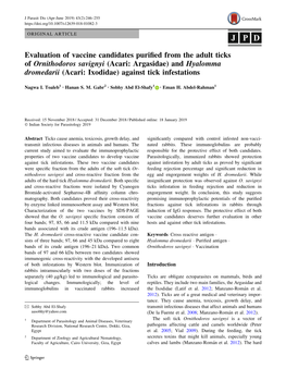 Evaluation of Vaccine Candidates Purified from the Adult Ticks Of