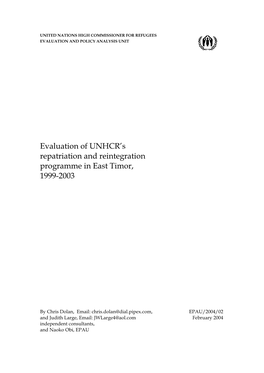 Evaluation of UNHCR's Repatriation and Reintegration Programme In