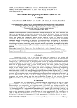 Osteoarthritis: Pathophysiology, Treatment Update and Role of Exercise Murtazamustafa1, HM