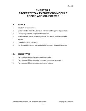 Chapter 7 Property Tax Exemptions Module Topics and Objectives