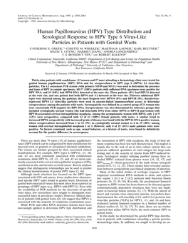 Human Papillomavirus (HPV) Type Distribution and Serological Response to HPV Type 6 Virus-Like Particles in Patients with Genital Warts CATHERINE E