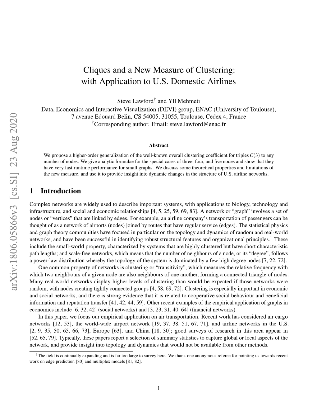 Cliques and a New Measure of Clustering: with Application to U.S