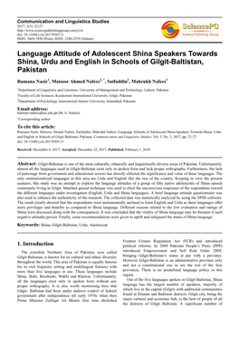 Language Attitude of Adolescent Shina Speakers Towards Shina, Urdu and English in Schools of Gilgit-Baltistan, Pakistan