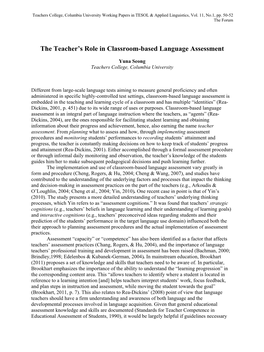 The Teacher's Role in Classroom-Based Language