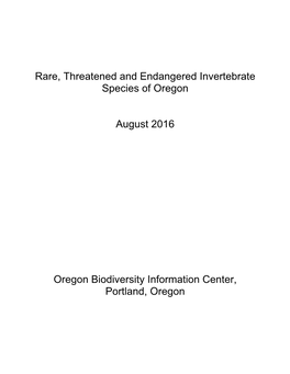Rare, Threatened and Endangered Invertebrate Species of Oregon