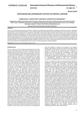 Anticancer and Antioxidant Activity of Croton: a Review