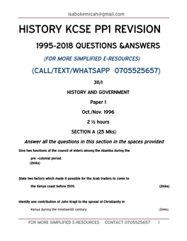 Kcse History Pp1 Revision