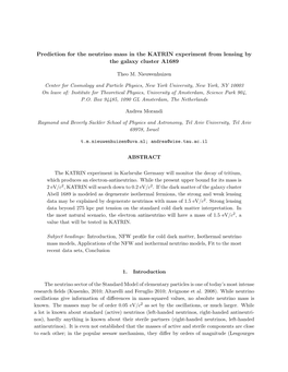 Prediction for the Neutrino Mass in the KATRIN Experiment from Lensing by the Galaxy Cluster A1689
