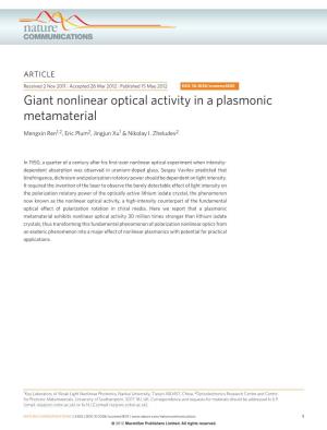Giant Nonlinear Optical Activity in a Plasmonic Metamaterial