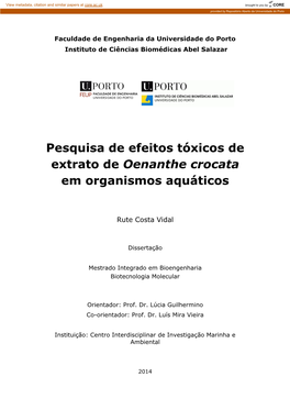 Pesquisa De Efeitos Tóxicos De Extrato De Oenanthe Crocata Em Organismos Aquáticos