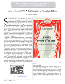 Emily of Emerald Hill: a Reaffirmation of Peranakan Culture