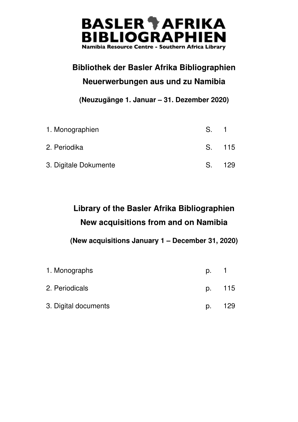 Neuerwerbungsliste Namibia 2020