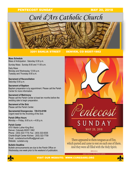 PENTECOST SUNDAY MAY 20, 2018 Curé D'ars Catholic Church