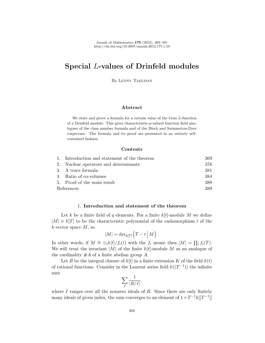 Special L-Values of Drinfeld Modules