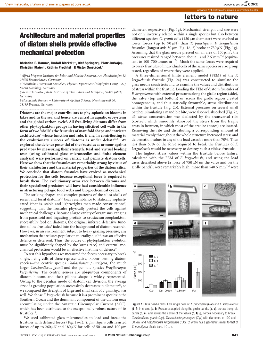 Architecture and Material Properties of Diatom Shells Provide Effective