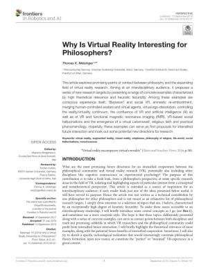 Why Is Virtual Reality Interesting for Philosophers?