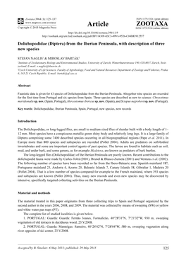 Dolichopodidae (Diptera) from the Iberian Peninsula, with Description of Three New Species