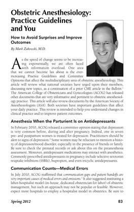 Obstetric Anesthesiology: Practice Guidelines and You How to Avoid Surprises and Improve Outcomes by Mark Zakowski, M.D