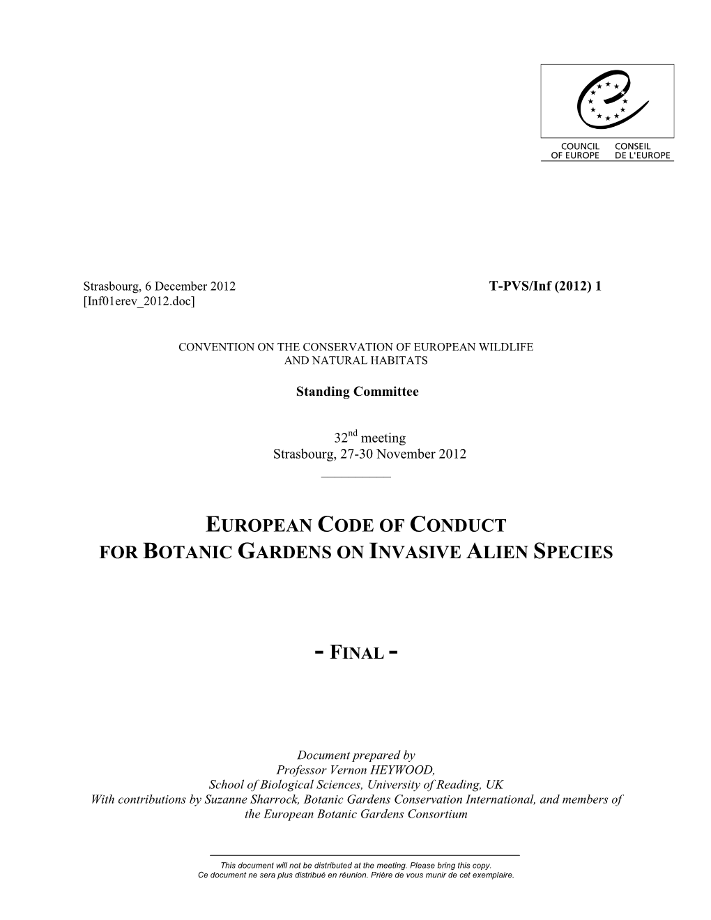 European Code of Conduct for Botanic Gardens on Invasive Alien Species